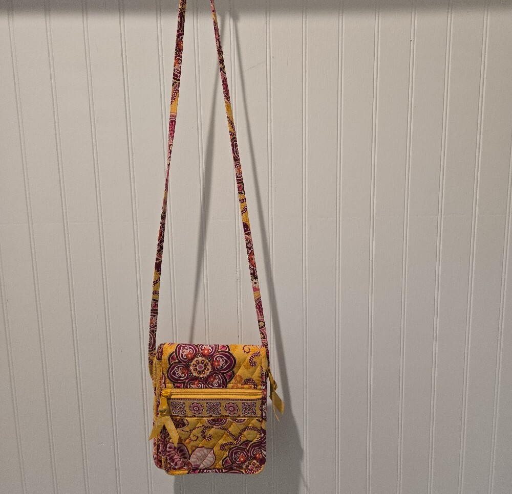 Vera Bradley Quilted Floral Crossbody Bag Yellow Purple Pink | 8" x 6" | - Picture 3 of 13